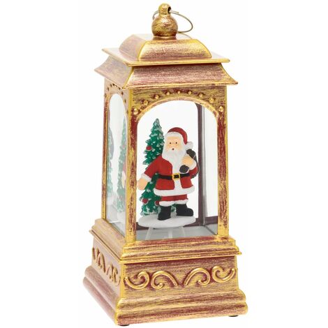 Lanterna natalizia a batteria rosso antico con nevicata glitter h 20 cm