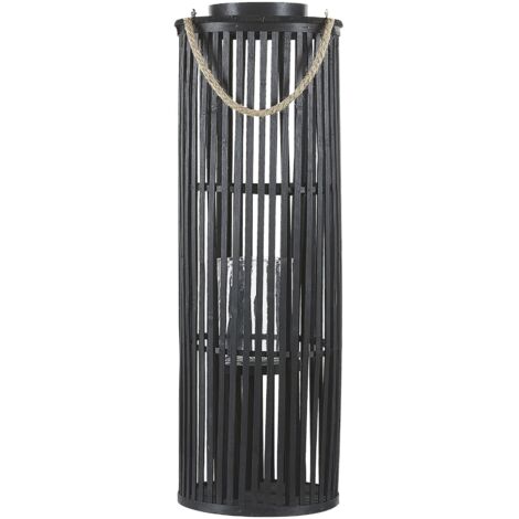 Lanterna Nera in Legno e Vetro per Interni ed Esterni Altezza 80 cm Luzon