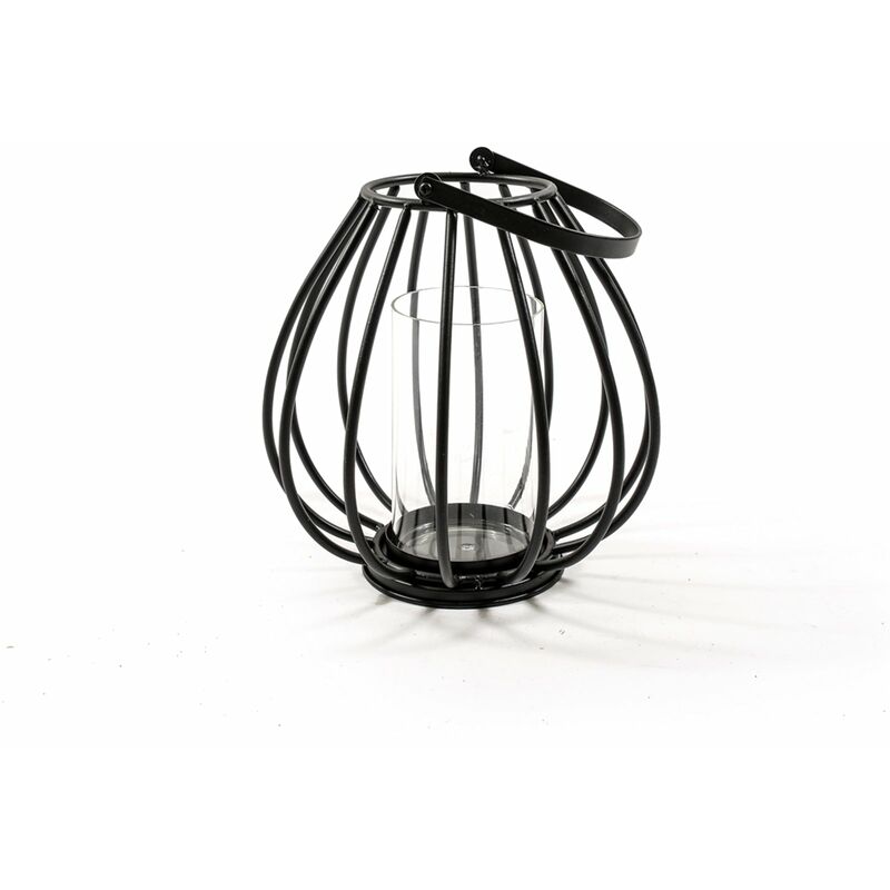 Image of Lanterna nera in metallo per interno ed esterno con porta candela vetro -Small