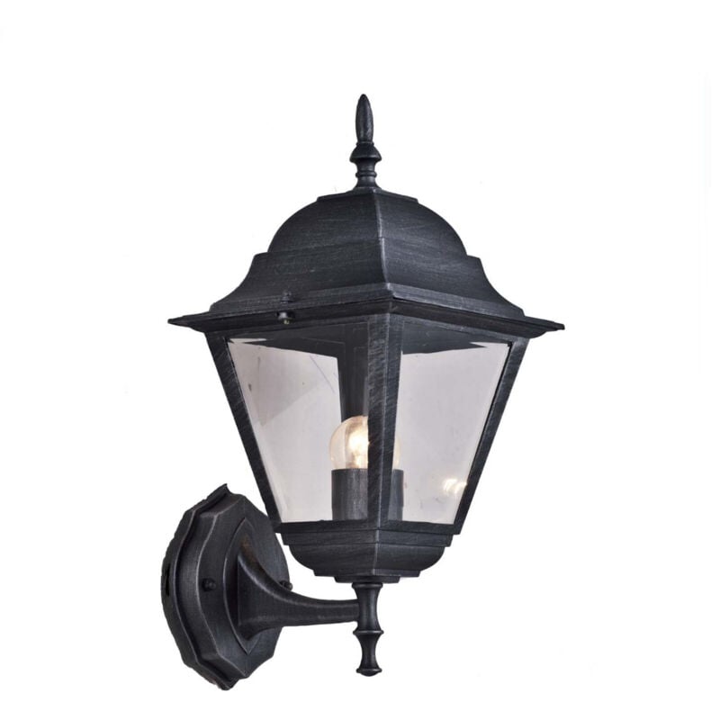 Image of Lanterna New York con braccio basso cm 41 h in alluminio grigio ghisa schermo in vetro per lampade da 60 w giardino esterno