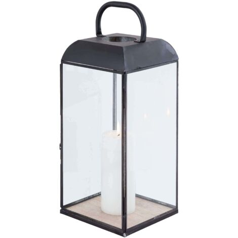 Lanterna rettangolare in acciaio e vetro con base in legno Modern Line - Media