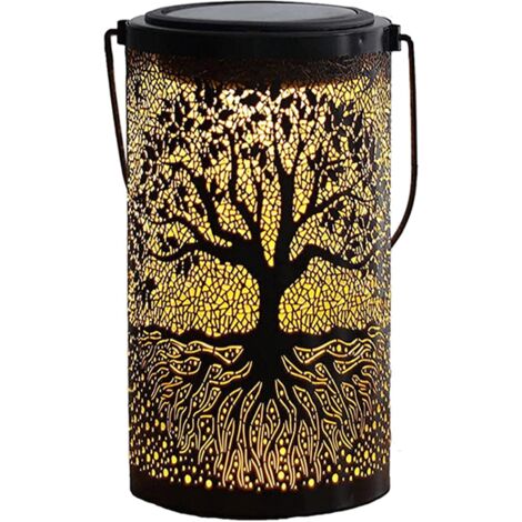 Lanterna solare cava, parasole per alberi con maniglia, luci da giardino sospese per portico, cortile, prato, patio, patio (nera)