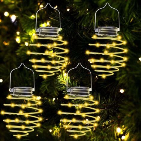 Lanterna solare da giardino per esterni, confezione da 4 80 luci a spirale solari a LED, lampada solare sospesa in metallo, IP65, lanterna solare impermeabile per giardino, patio, veranda, marciapiede