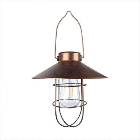 Lanterna solare in metallo da giardino con struttura in ferro impermeabile, lanterna a LED sospesa per esterni, patio, portico, percorso, decorazione