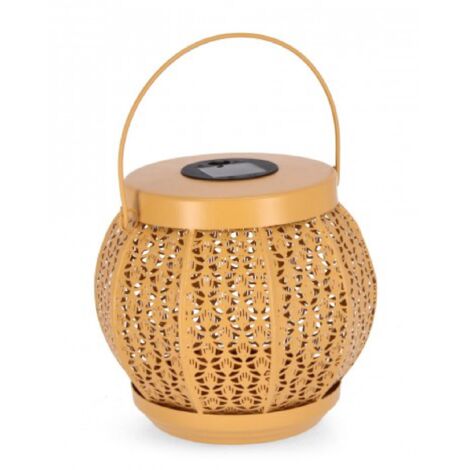 Lanterna solare samir giallo in acciaio per uso interno ed esterno -14 x 14 x h 20 cm / Rettangolare