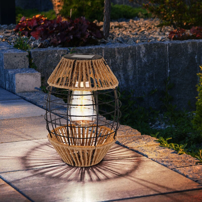 Image of Lanterna solare solare per esterno in piedi decorazione giardino decorazione balcone luci solari canapa giardino, da appendere o posare, LED bianco