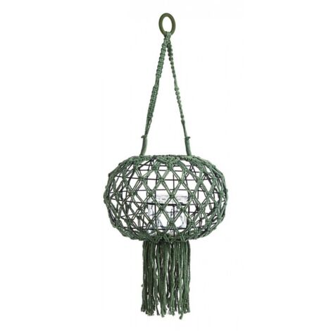 Lanterna sospesa Macrame verde in metallo corda e vetro da esterno