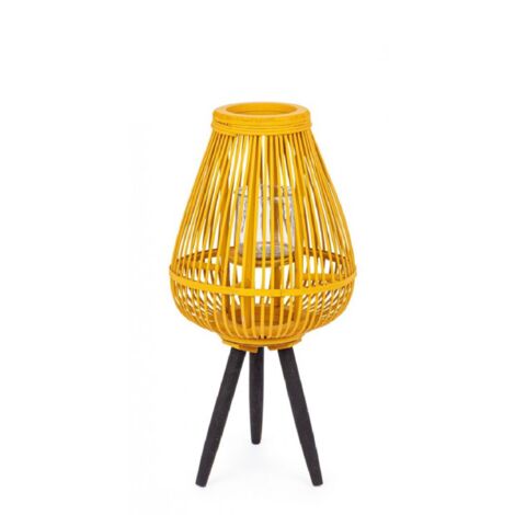Lanterna tre piedi Ninette legno di bamboo e vetro da esterno -Naturale -Bianca