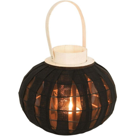 Lanterne à bougie en bois, noire, 22 cm