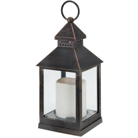 Lanterne à bougie LED EDM - Style vintage - 10,5 x 10,5 x 23 cm - 71654 - Noir