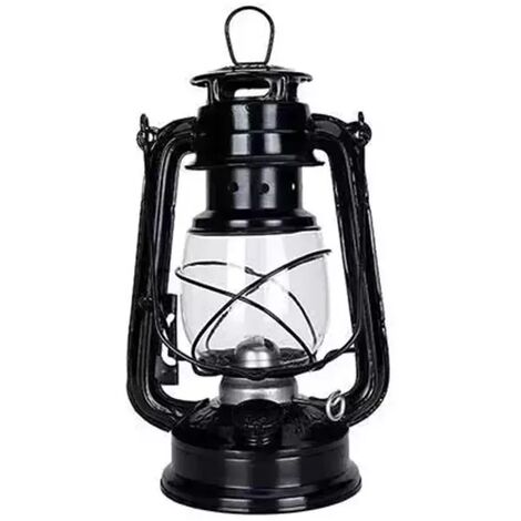 Lanterne a huile de kerosene vintage, lanterne d'ornement en bronze de grange d'aspect traditionnel retro d'art de fer(le noir)