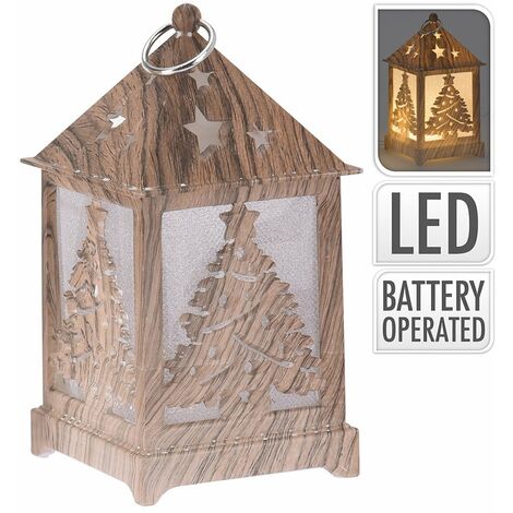 Lanterne à led en bois sculpté 6,5x6,5x12cm