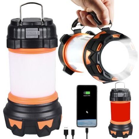 Lanterne à Led Rechargeable, 1000 Lumens 4000mah 360 Lampe de Camping, Spot Led Portable Rechargeable, Ultra Puissant, 6 Modes d'Eclairage pour le Camping, Cable Usb I