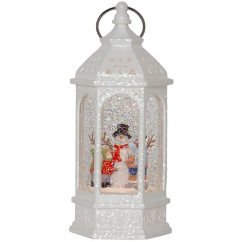 Lanterne à neige LED Star Trading 'Vinter' avec paillettes, remplie d'eau, bonhomme de neige, batterie + minuteur, H 23 cm