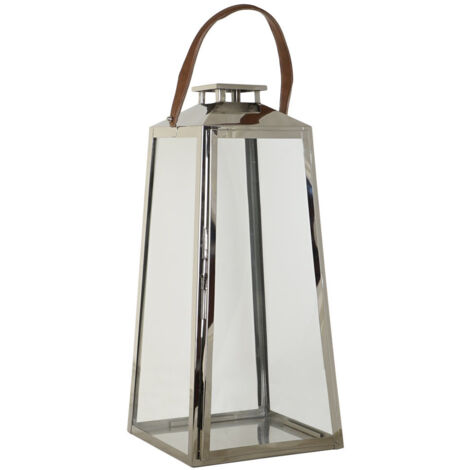 Lanterne Acier Verre 30X30X66 Chrome Argenté