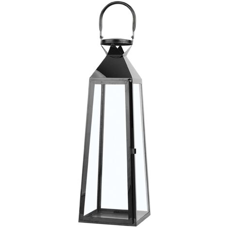 Lanterne au Design Moderne en Acier Noir et en Verre de Sécurité pour Intérieur et Extérieur 42 cm de Hauteur Beliani - Noir