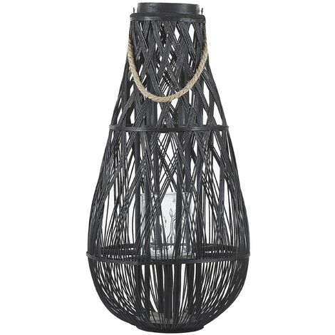 Lanterne au Style Africain fabriqué en Bambou peint en Noir pour Extérieur et Intérieu 75 cm de Hauteur Beliani - Noir