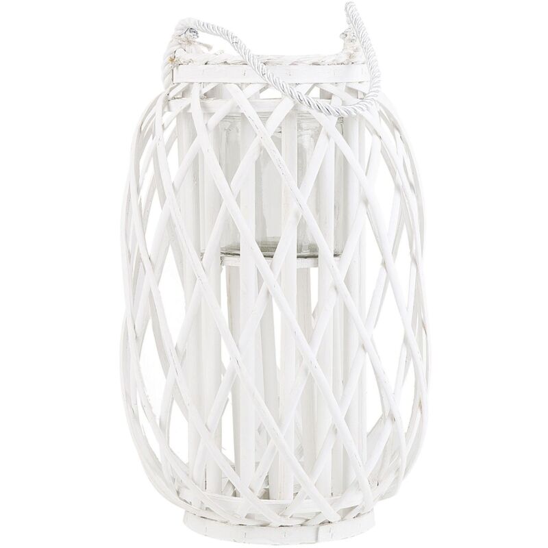 Beliani - Lanterne au Style Naturel en Bois de Saule peint en Blanc pour Intérieur et Extérieur Boho 40 cm