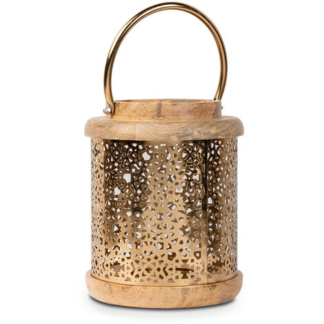 Lanterne Bois/Métal Doré 18X18X25 Cm