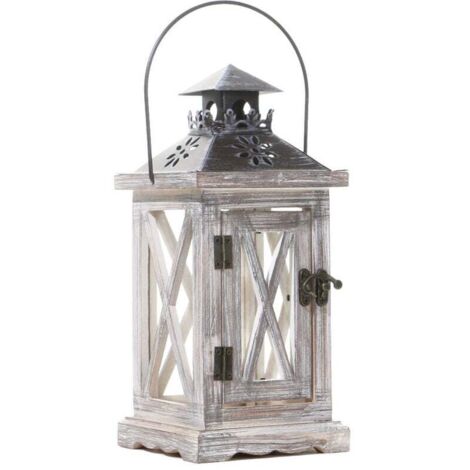 Lanterne Bougie Bois Décorative - 28cm Rustique Lanterne Bougeoir pour Table Intérieur Extérieur Vintage Decoration Shabby C