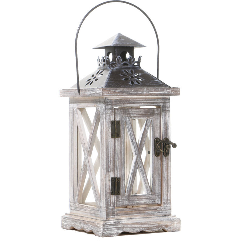 Lanterne Bougie Bois Décorative - 28cm Rustique Lanterne Bougeoir pour Table Intérieur Extérieur Vintage Decoration Shabby Chic Mariage Maison Jardin