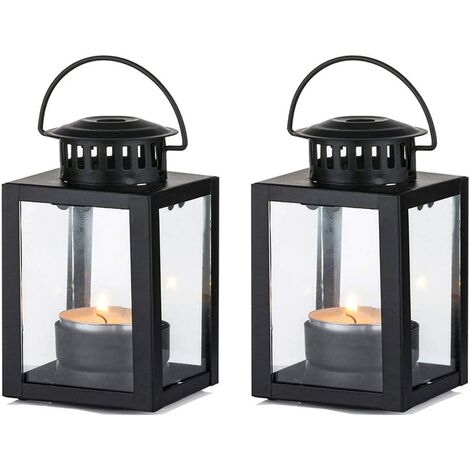 Lanterne Bougie Lanterne de Jardin, 2 Pièces Style Vintage Petites Lanternes Suspendues, Bougie Chauffe-Plat Noir pour Événements Intérieurs Extérieurs Fête d'Anniversaire Mariage