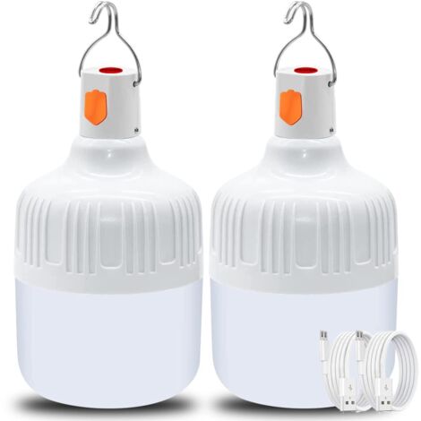 Lanterne Camping Rechargeable - 2 Pièces Lampe Rechargeable 40 Watts - Lampe Rechargeable USB 360° - Lanterne Portable à Suspendre pour Camping - Câble USB INCLUS [Classe énergétique A+++]