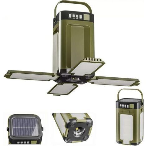 Lanterne Camping Rechargeable, Lampe Portable de Survie et Camping à Charge Solaire - Lumière 360° avec 4 Lames Pliables Rechargeable par USB et Lumière Naturelle 6 Modes de Lumière LED