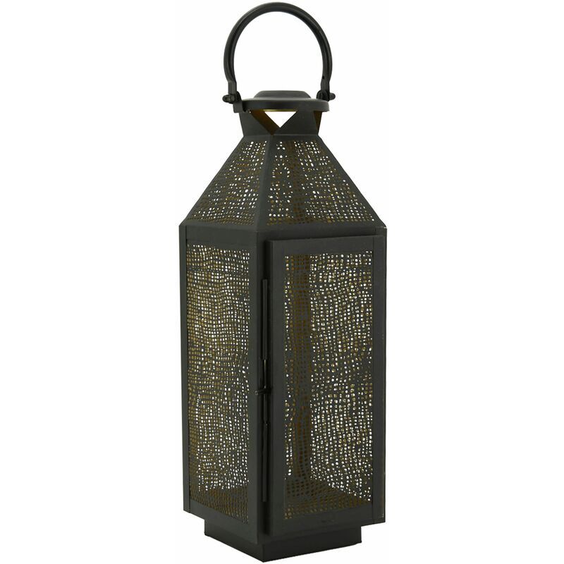 Lanterne carrée en métal noir et doré Grand modèle