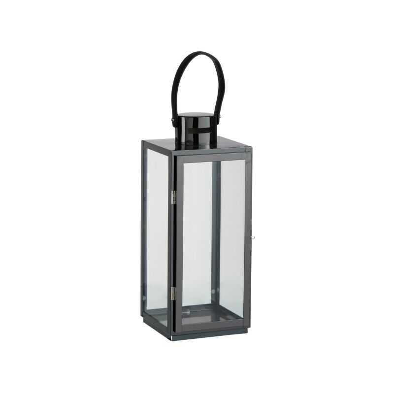 J-line - Lanterne carrée en verre et acier noir 17x17x51 cm