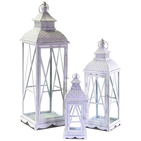 Lanterne carrée bois métal blanc 1-3 cm22,5x22,5h75,5