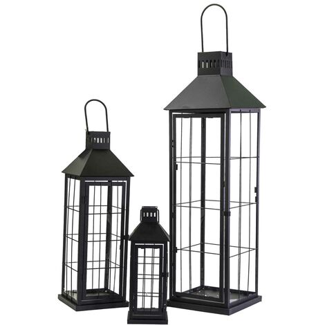 Lanterne carrée en métal noir 1-3 cm26x26h87,5