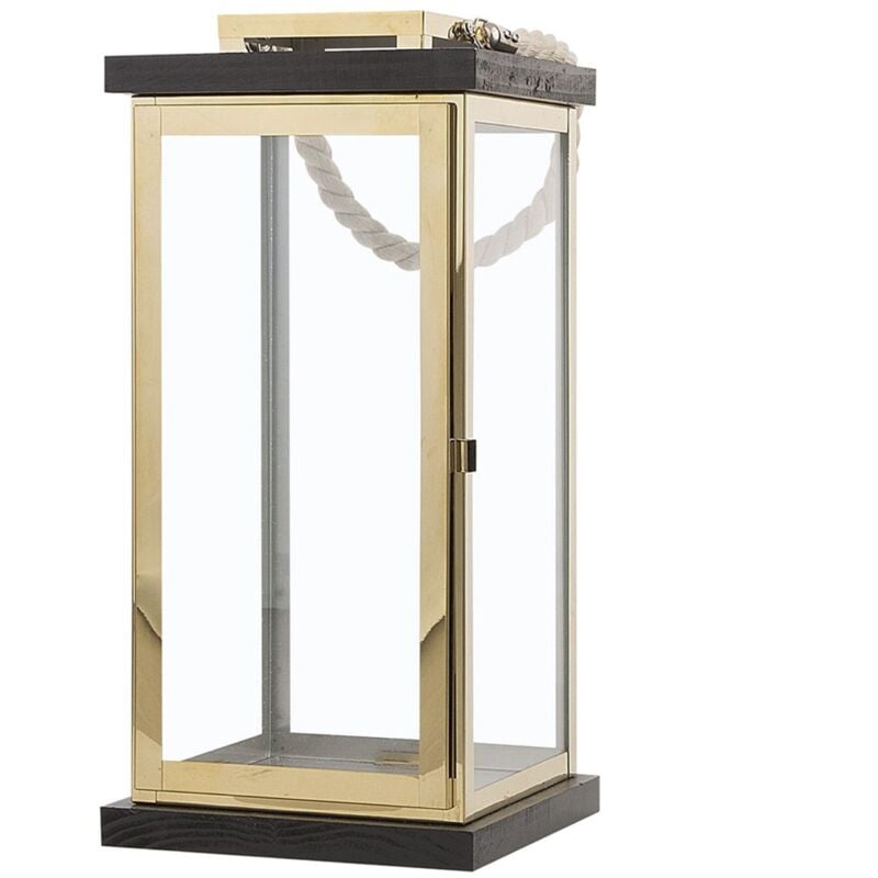 Lanterne au Style Moderne en Bois de Sapin Surface Vitrée et Acier Cuivré s'Adapte à Tous les Styles Beliani