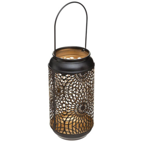 Lanterne Cylindrique en Métal "Ajouré" 23cm Noir