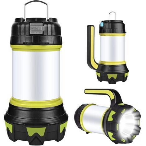 Lanterne de camping, lampe de camping LED rechargeable par USB, à intensité variable, lanterne portable multifonctionnelle étanche IP65 avec aimant et batterie externe (verte)