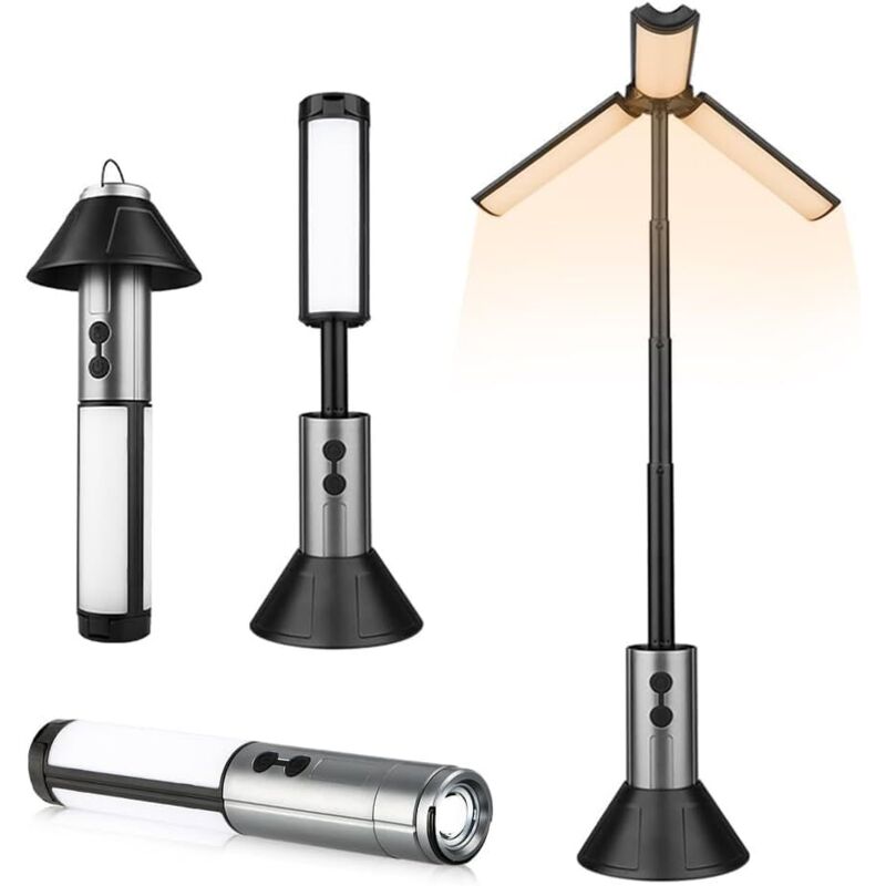 Lanterne de Camping Lanterne de Camping Télescopique 3000mah Lanternes Multifonctions LED Rechargeables avec Crochet 3 Modèles de Lampe de Poche pour