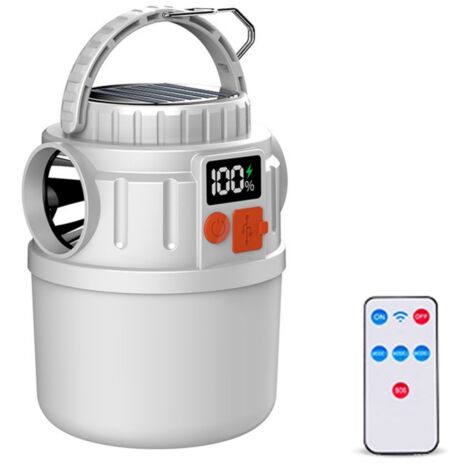Lanterne de camping LED à 3 ampoules, alimentée par énergie solaire, rechargeable par USB inversé, étanche et idéale pour une utilisation en extérieur. - AquaForge