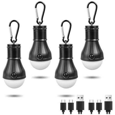 Lanterne De Camping Led Rechargeable Par Usb - Éclairage Pour Tente Extérieur Avec Crochet De Suspension - 4 Pièces