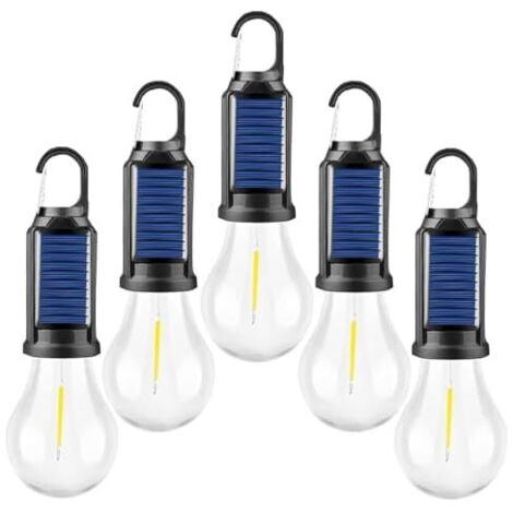 Lanterne De Camping Led - Rechargeable USB Et Solaire - 3 Modes D'éclairage - Accroche Intégrée - Éclairage À 360° - Pour Tente Extérieur Urgence - Lot De 5
