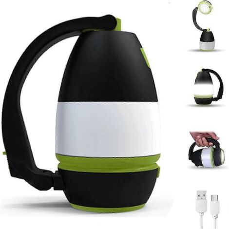 Lanterne de camping multifonctionnelle 3 en 1, rechargeable par USB, avec LED, étanche et convertible, batterie 1200 mAh - AquaForge