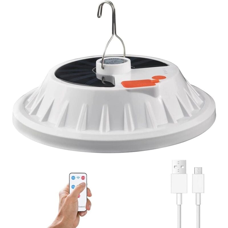 Lanterne de camping solaire 120 Led avec télécommande, batterie rechargeable par usb, dimmable, étanche ipx7