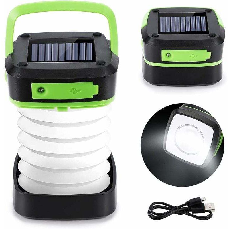 Lanterne de Camping, Solaire et Rechargeable USB LED Camping Lanterne Portable Lanterne Pliable 3 Modes Lampe Camping avec fonction banque