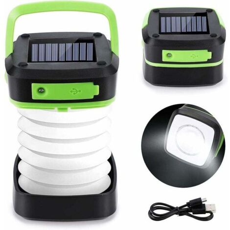 Lanterne de Camping, Solaire et Rechargeable USB LED Camping Lanterne Portable Lanterne Pliable 3 Modes Lampe Camping avec fonction banque d'alimentation pour Camping Excursions Secours Urgence
