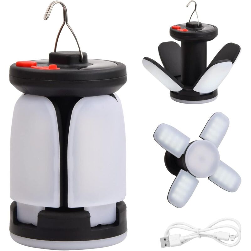 Lanterne de Camping Solaire, Lampe de Tente avec 6 Modes D'éclairage, Pliable Eclairage Camping Rechargeable Camping Lumière, Étanche Lampe de