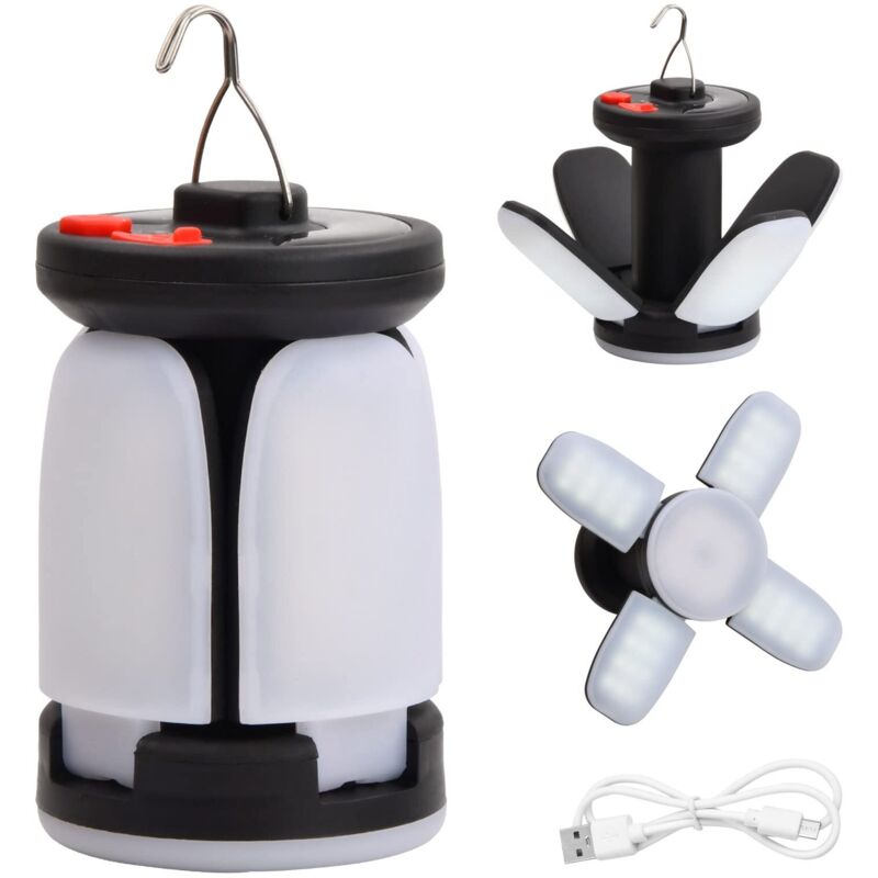 Lanterne de Camping Solaire, Lampe de Tente avec 6 Modes D'éclairage, Pliable Eclairage Camping Rechargeable Camping Lumière, Étanche Lampe de