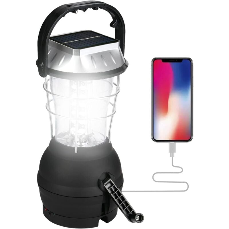 Lanterne de Camping Solaire, Lampe LED à Manivelle, Lumière de Tente Portable Super Lumineuse avec 5 Méthodes D'alimentation IP43 Étanche pour