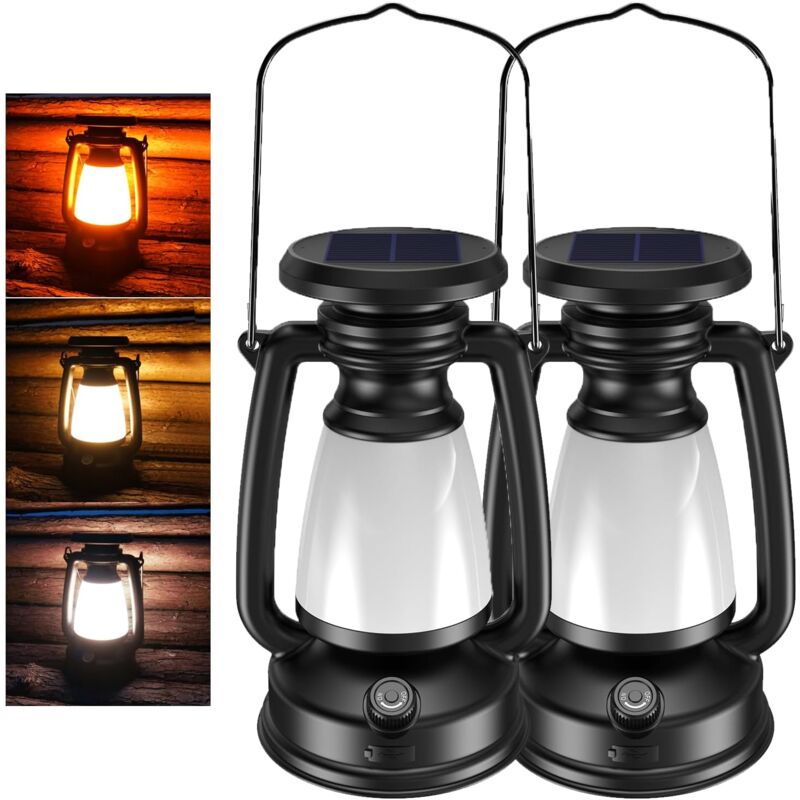 Lanterne de camping solaire rechargeable classique de 4 000 mAh : style vintage pour la randonnée, la chasse et la pêche. Luminosité réglable et