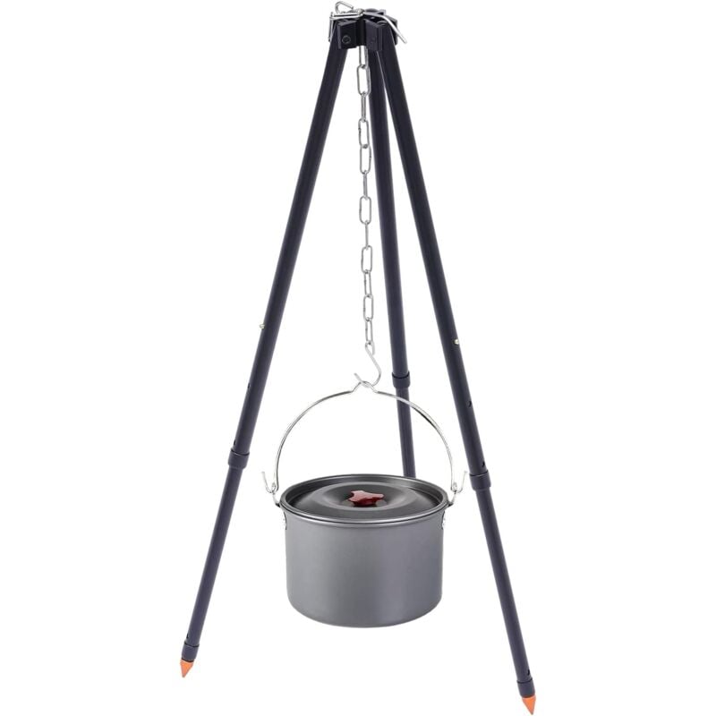 Lanterne de camping trépied avec sac de rangement pour activités de plein air Camping en acier inoxydable Triangle suspendu Pot Rack (noir)