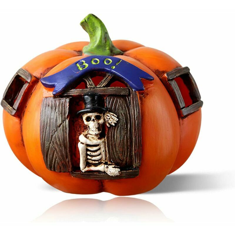 Lanterne de crâne de citrouille d'Halloween, citrouille creuse en résine créative avec lanterne de crâne à led, alimentée par batterie, adaptée à la