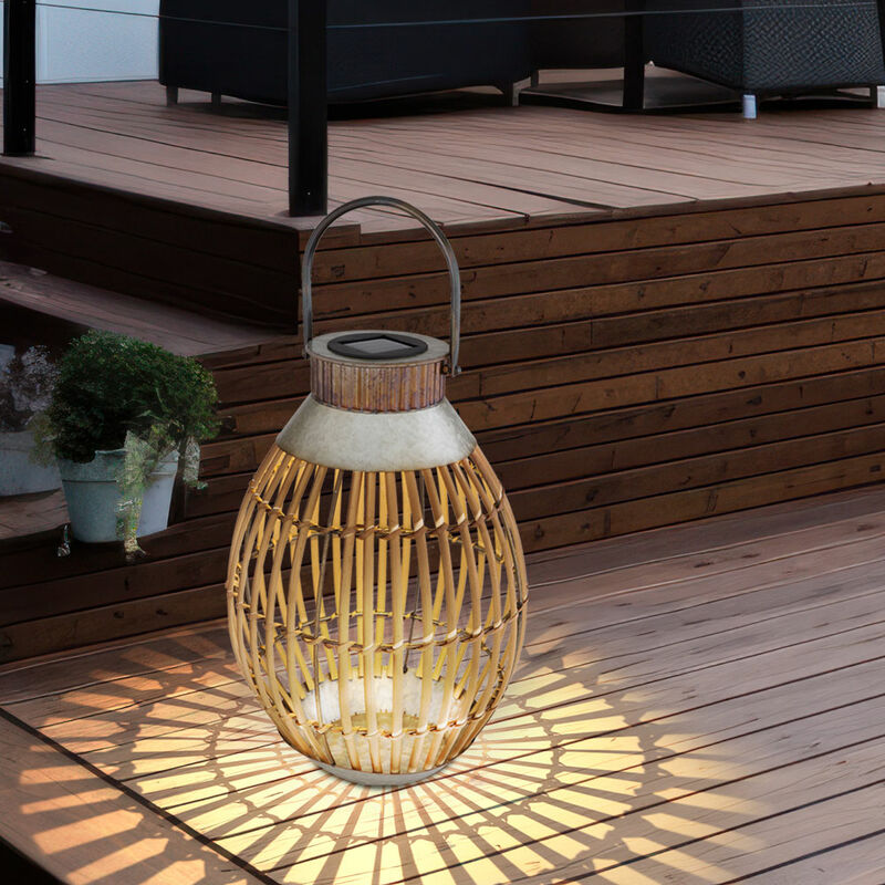 Lanterne de décoration de jardin Lanterne solaire pour l'extérieur, maille de bambou à suspendre ou à poser, led blanc chaud, PxH 27x37,5 cm, balcon